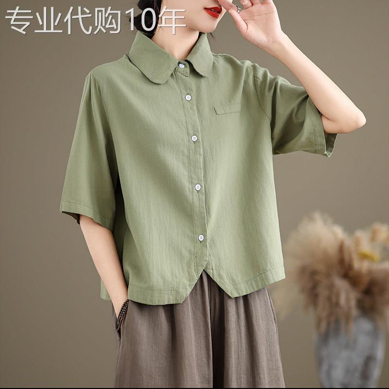 潮牌短袖衬衫女夏季休闲洋派全棉衬衫中袖上衣高级感2026新款女装