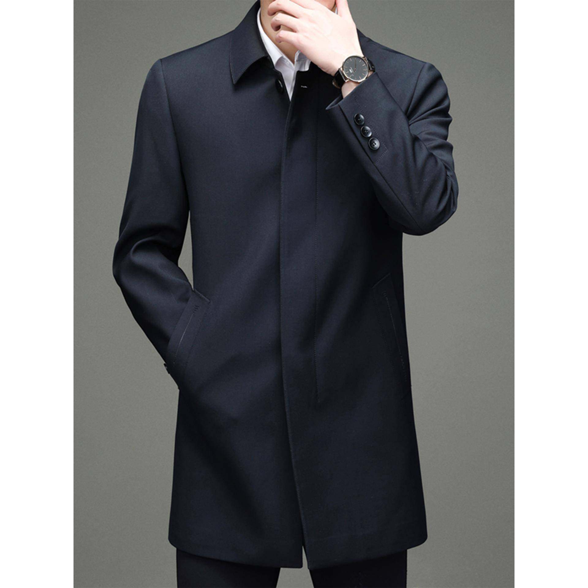 高端商务行政风衣男士春秋中短款翻领外套中年爸爸装职业宽松褂子