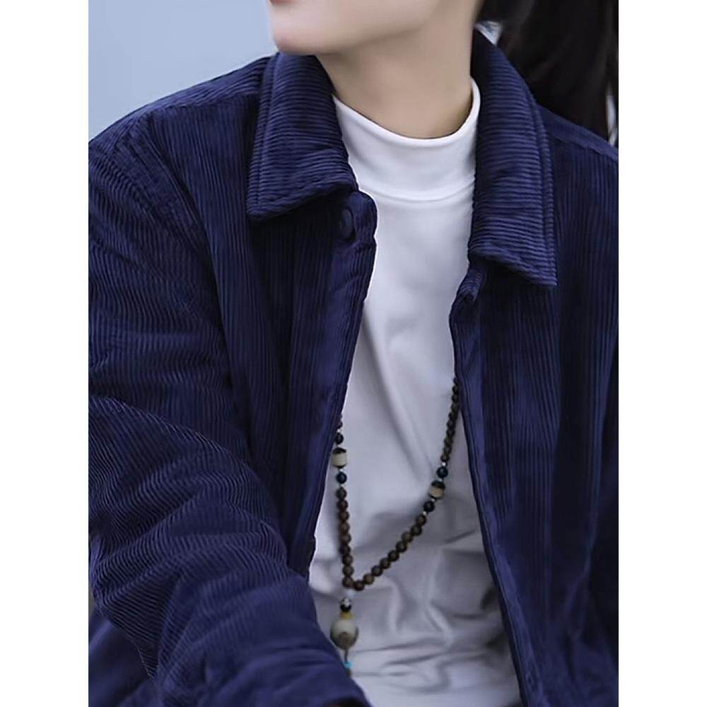 香港春秋衬衫夹克男士高端灯芯绒外套覆古翻领条绒上衣外穿衬衣潮