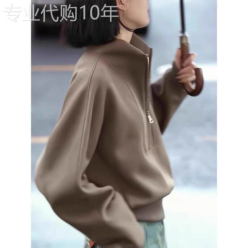 半拉炼短版卫衣女春秋2026新款设计感小众宽松显瘦休闲长袖上衣