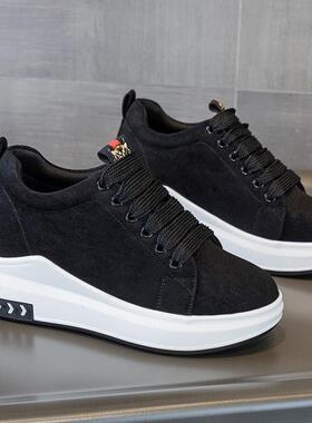 网红 黑色内增高女鞋2024春秋爆款加绒保暖旅游休闲运动鞋阿甘鞋