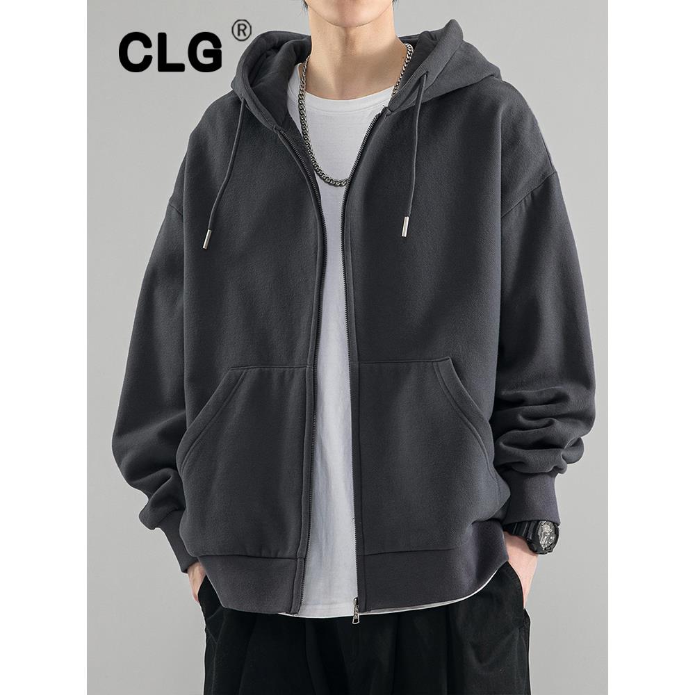 香港潮牌开衫卫衣男春秋冬新款夹克潮流连帽纯色情侣上衣加绒外套
