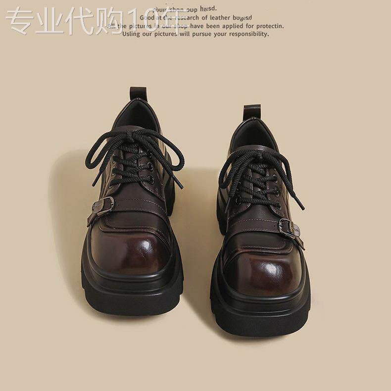 【欧洲AU高定】春季新款中老年乐福鞋棕色复古舒适系带圆头小皮鞋