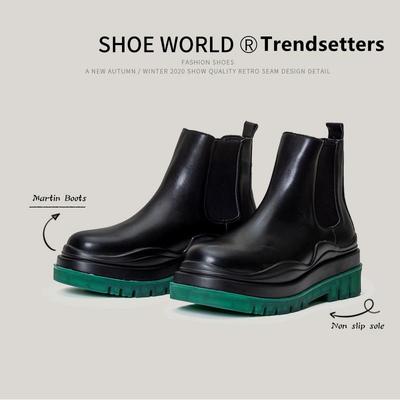 Trendsetters！轻奢不是梦~绿底切尔西靴情侣厚底增高马丁靴ins