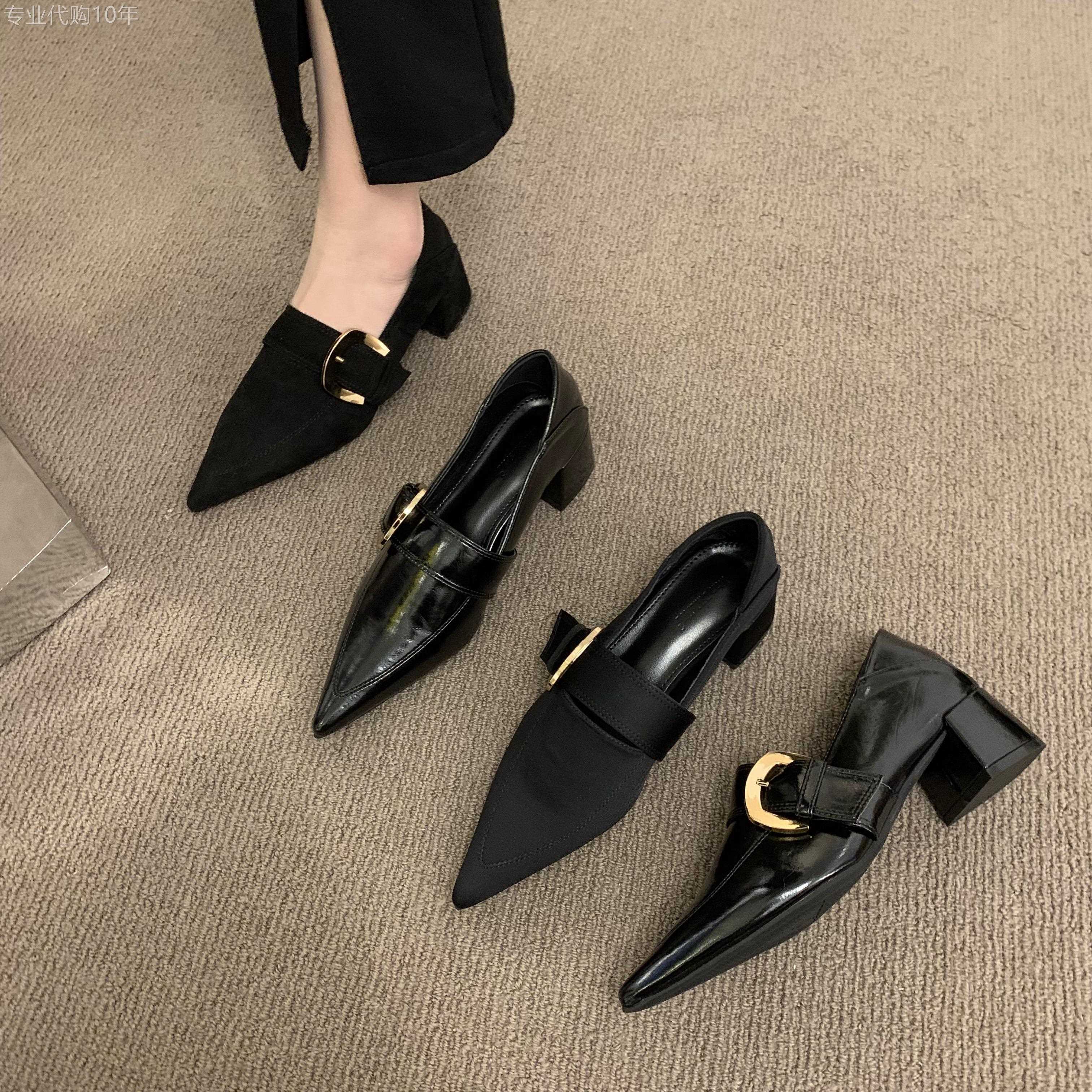 香港英伦风粗跟玛丽珍鞋女2025新款冬季复古一字扣带高跟鞋小皮鞋
