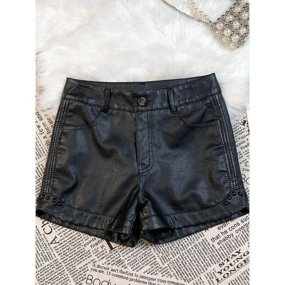 专柜高腰真皮短裤女2024秋冬阔腿休闲韩版性感百搭皮裤打底靴裤潮