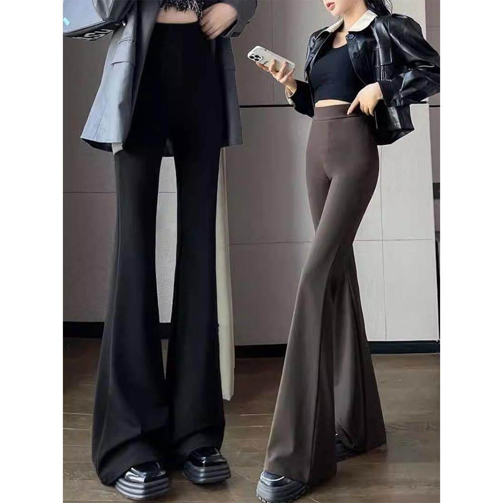 黑色微喇西装裤女士春秋新款高腰遮胯显瘦马蹄裤小个子拖地喇叭裤