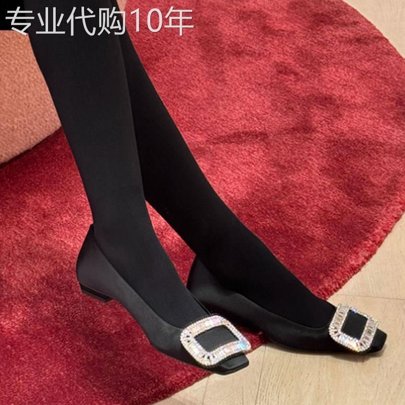 羊皮版法式绝美水钻方扣真皮平底鞋女款软底小跟鞋瓢鞋玛丽珍单鞋
