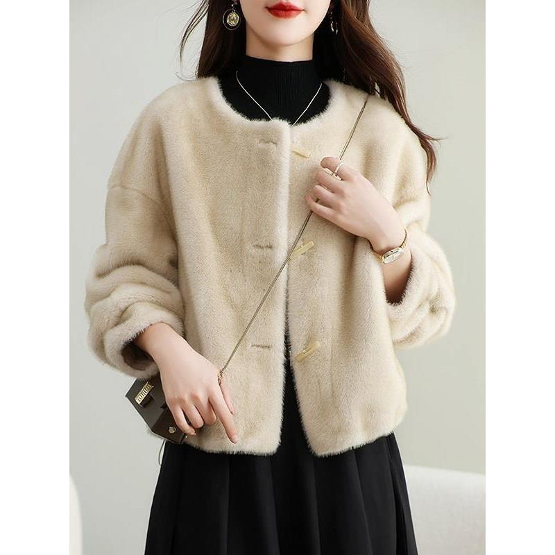 粗花呢风格秋冬女性短皮草外衣新时尚皮草连体环保貂皮皮草外衣