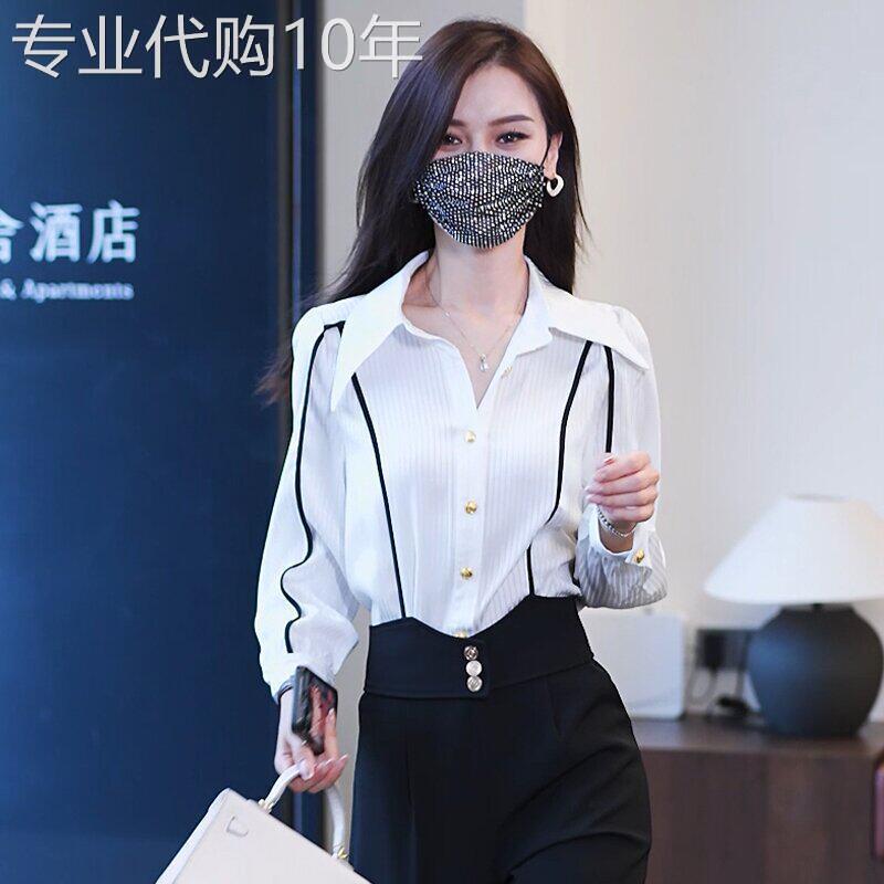 白色衬衫女2025年新款春秋长袖宽松小众设计感时尚洋气条纹衬衣女