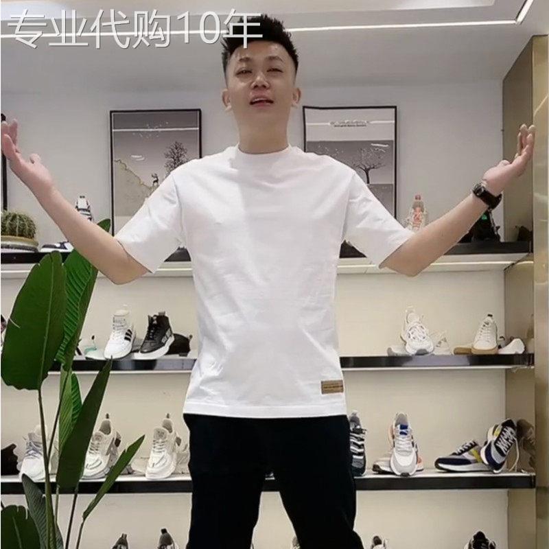 白色短袖t恤男士夏季时尚品牌修身大尺寸简单圆领上衣男士休闲棉t