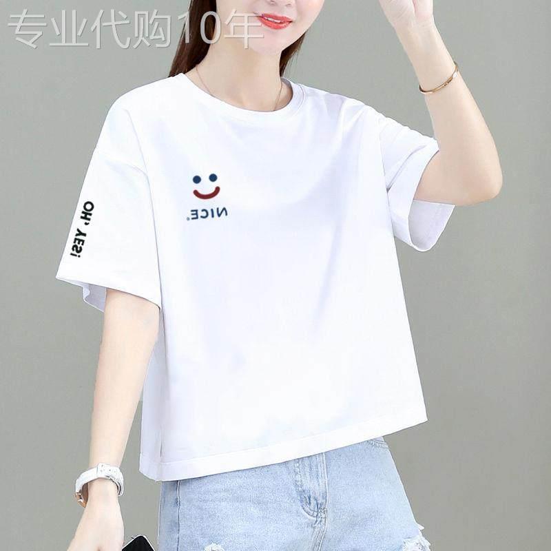 香港itst专柜T恤女短袖2025新款纯棉宽松小个子印花短款上衣高腰