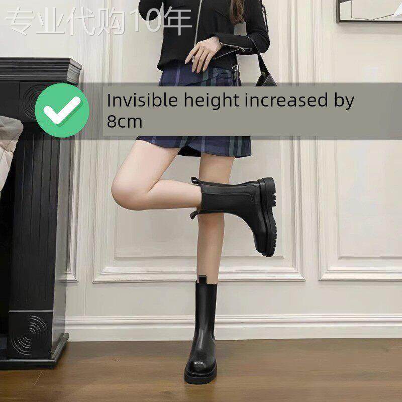 真皮内增高女靴2025春秋季新款单靴厚底中小腿切尔西短靴