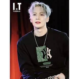 香港潮牌王嘉尔同款圆领卫衣男女款宽松春秋季高级感长袖冬季加绒