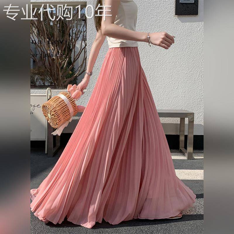 潮牌超仙加长拖地百褶半身裙女2026夏季百搭显瘦a字裙大摆长裙子