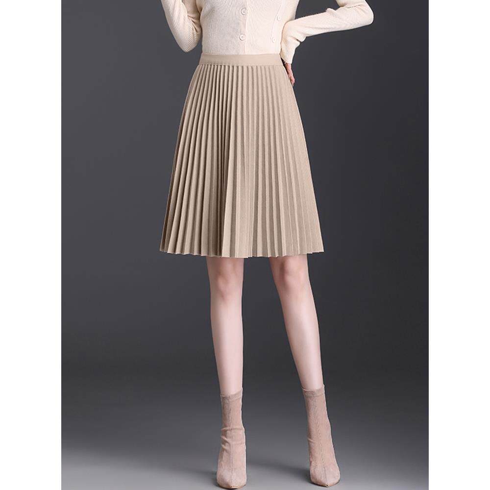 杏色半身裙女秋冬小个子高腰显瘦a字短裙2025新款中长款百褶裙