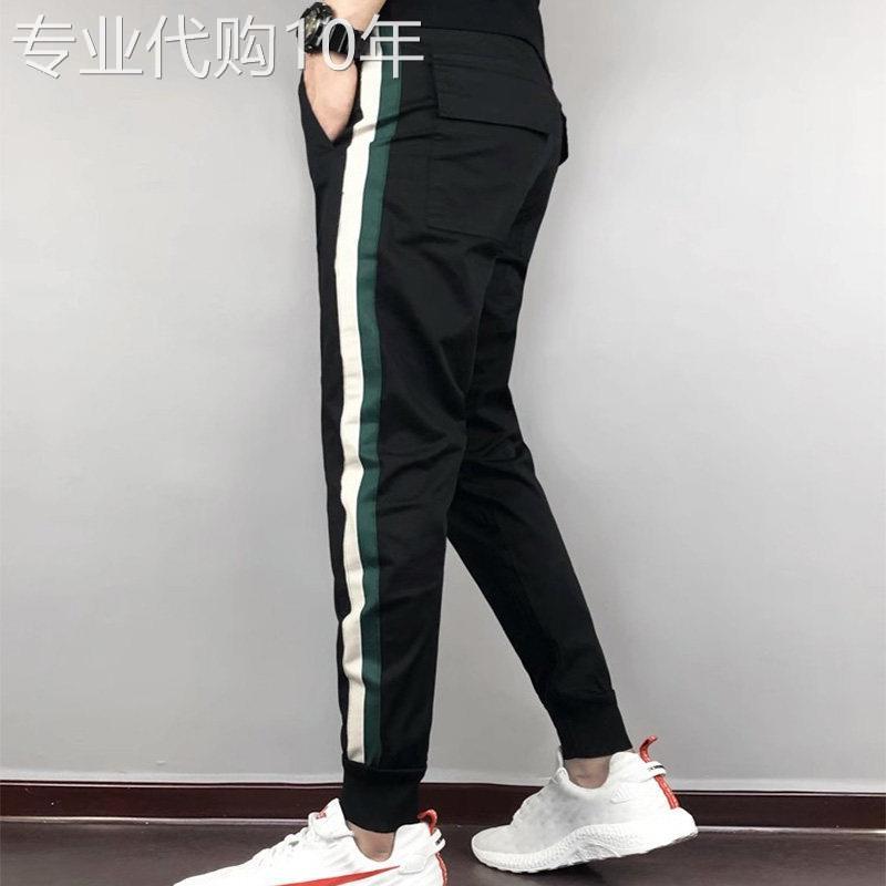 休闲裤男春秋季薄款韩版潮流条纹修身百搭小脚九分裤子束脚运动裤