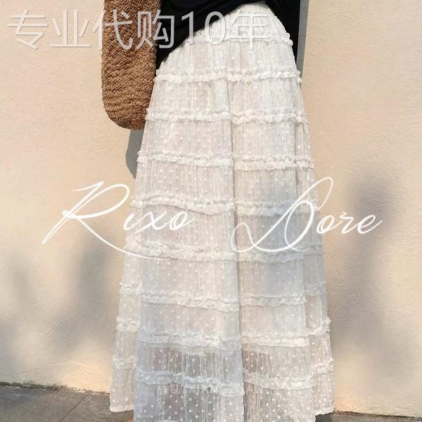 RIXO DORE法式白色蕾丝A字半身裙女高腰显瘦气质多层大摆蛋糕长裙