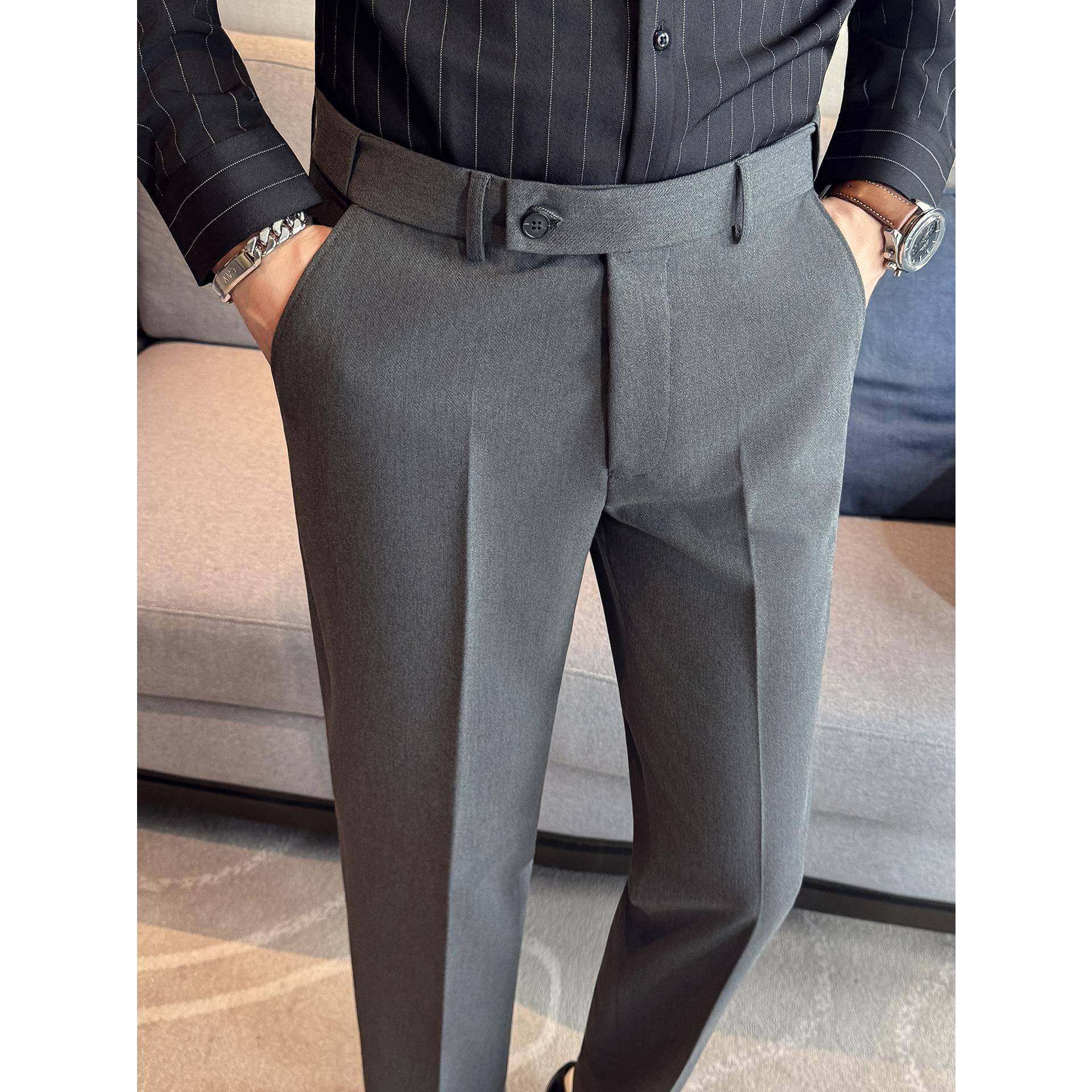 韩版免烫松紧腰男士西裤商务正装秋冬季新款修身小脚休闲西装裤子