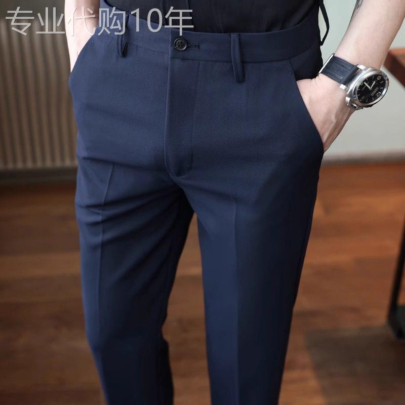 LL男装西裤男士春秋商务休闲修身小脚9九分裤垂感高端藏青色长裤