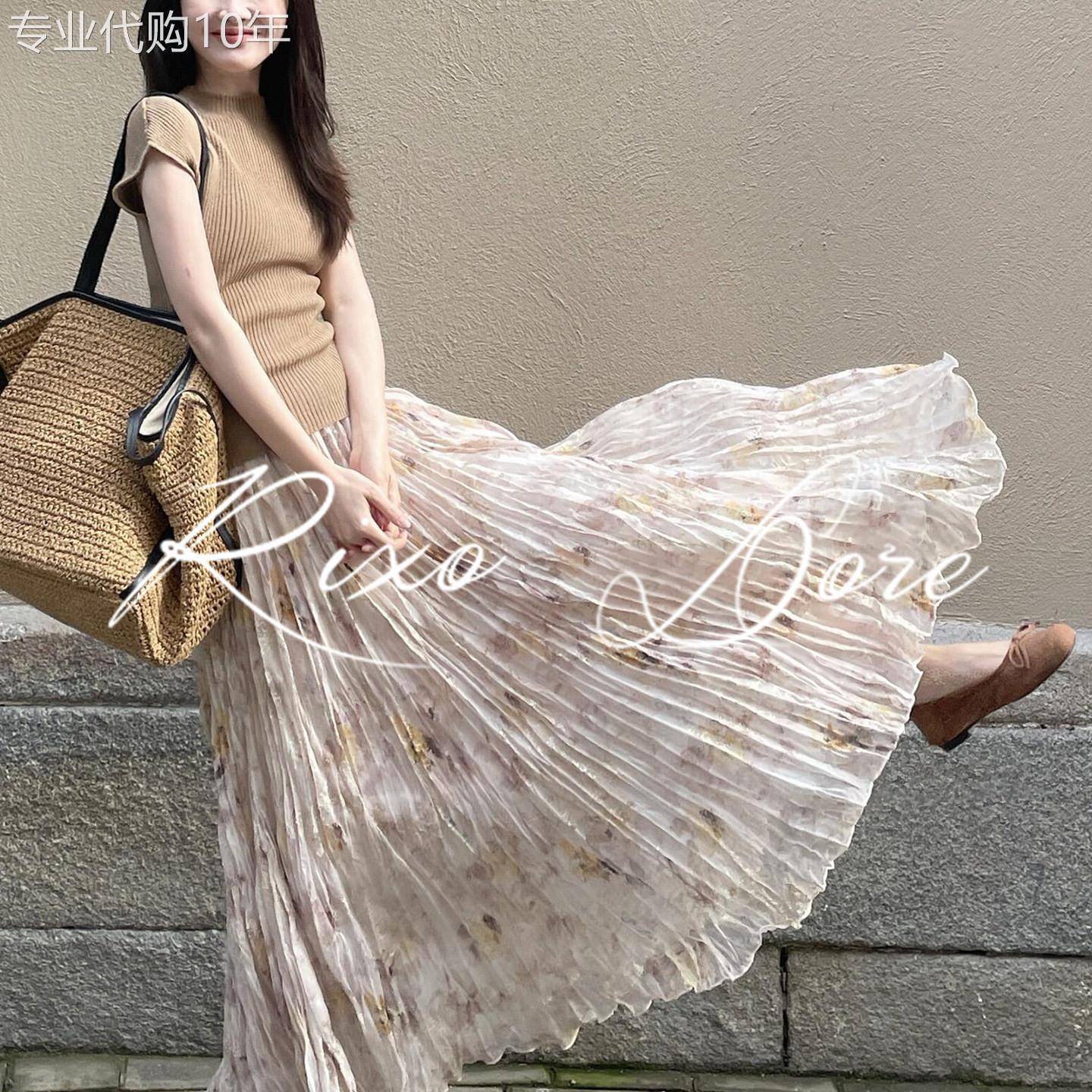 RIXO DORE法式轻熟优雅印花百褶半身裙女高腰A字长裙通勤减龄裙子