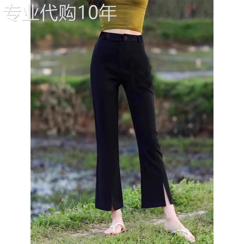 黑色裤子女夏薄款2026新款小个子大码胖mm休闲西装九分微喇叭裤子