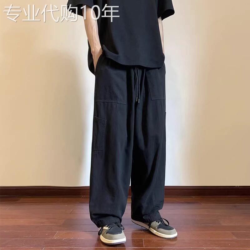 黑色工装裤男潮牌夏季薄款日系百搭宽松直筒阔腿裤子大码休闲长裤