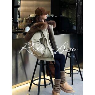 RIXO DORE法式大毛领牛角扣派克羽绒服女冬新款翻领白鸭绒短外套