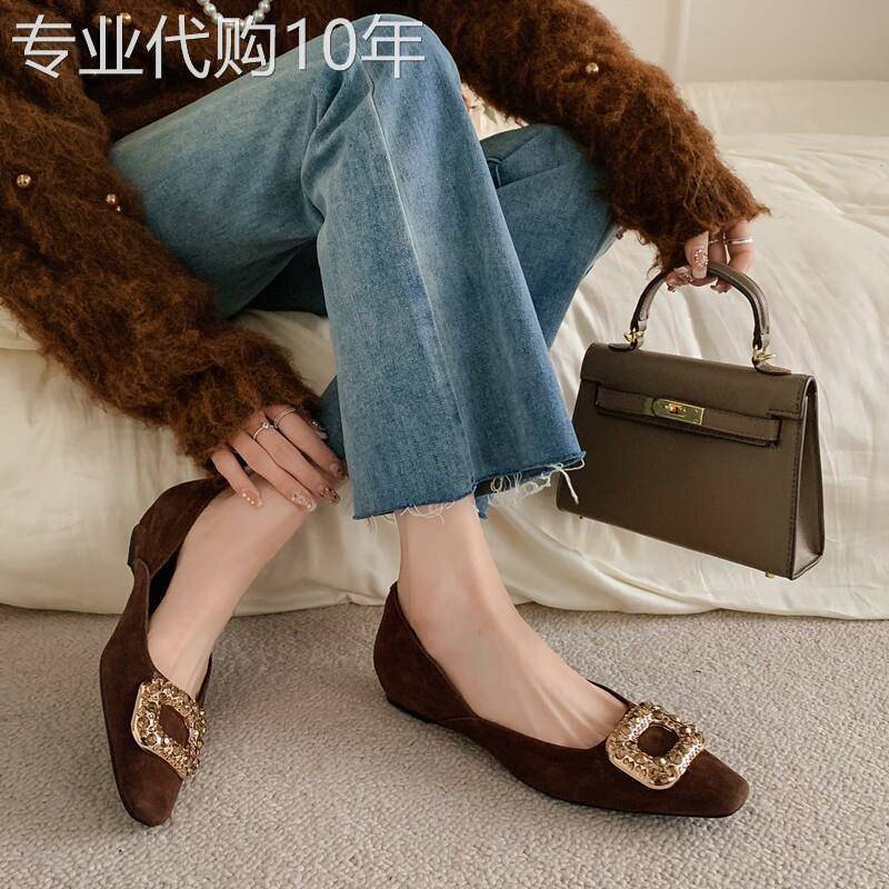 维也纳之约~法式复古水钻方扣内增高单鞋磨砂浅口方头女鞋高级感