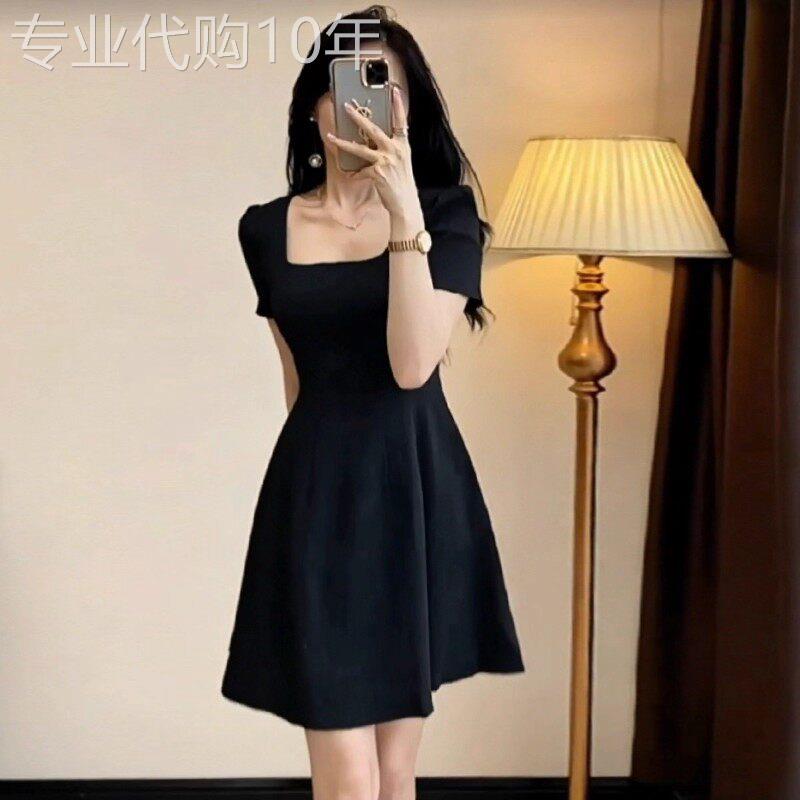 潮牌短袖洋装子女夏季法式气质小个子高级感礼服裙收腰显瘦短裙