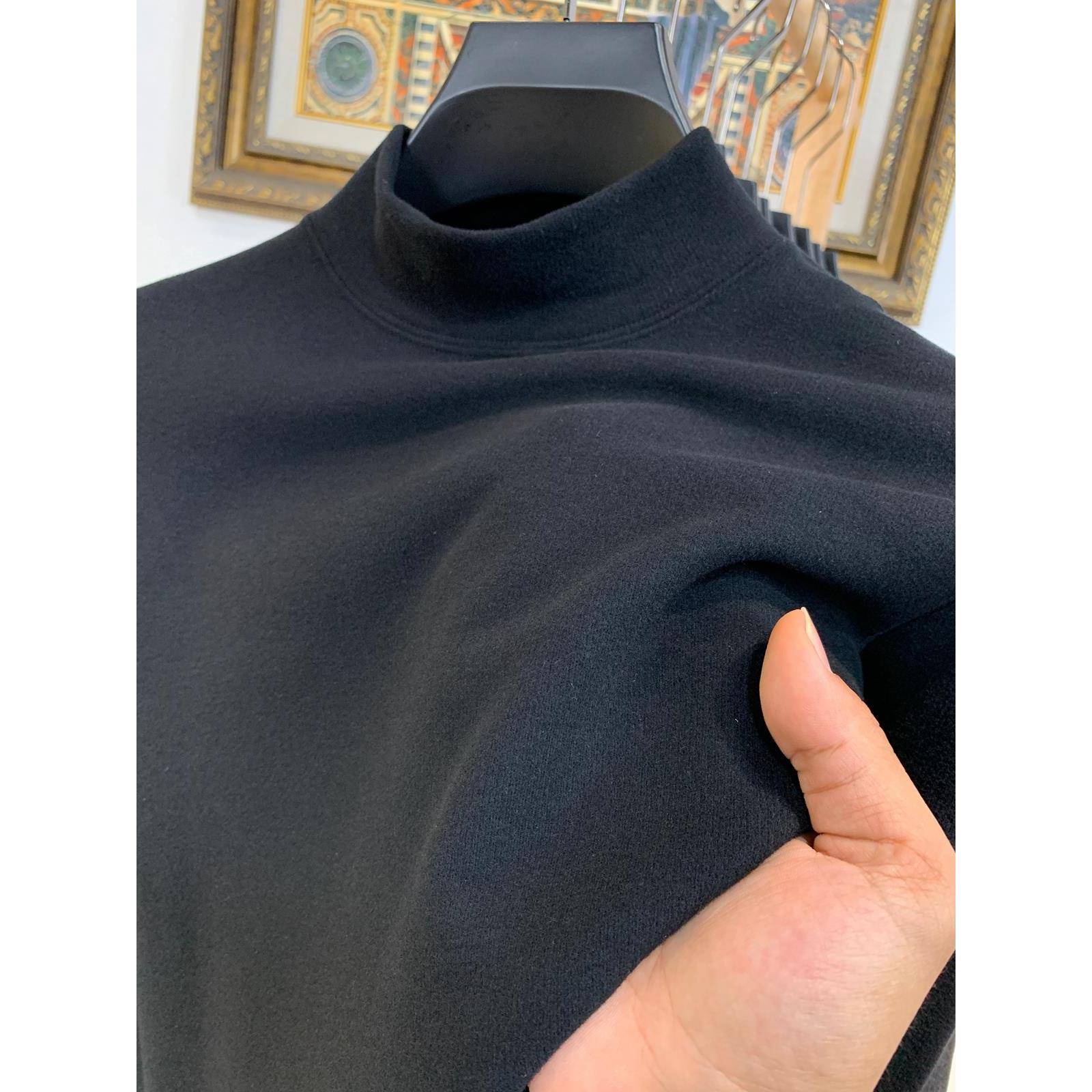 秋冬纯色半高领长袖男士双面德绒打底衫加绒休闲弹力内衣T恤上衣