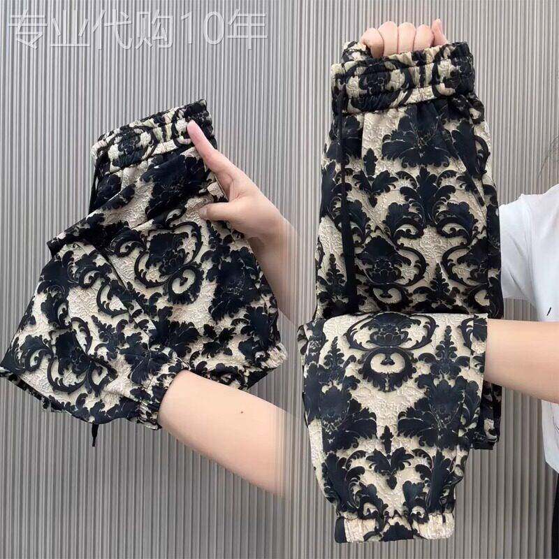 高腰新中式束脚休闲 裤女夏季2025新款凉感哈伦裤时尚印花薄款女
