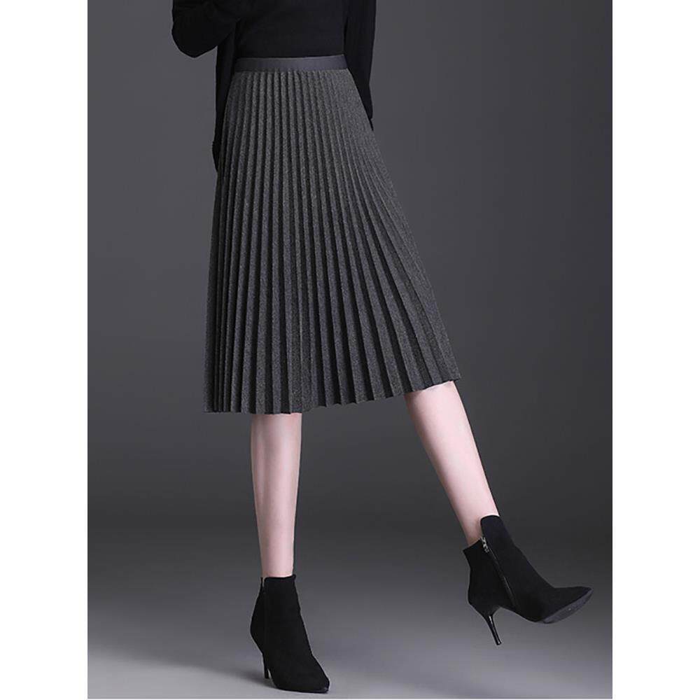 灰色半身裙女秋冬2025新款高腰中长款a字裙春秋遮胯小个子百褶裙