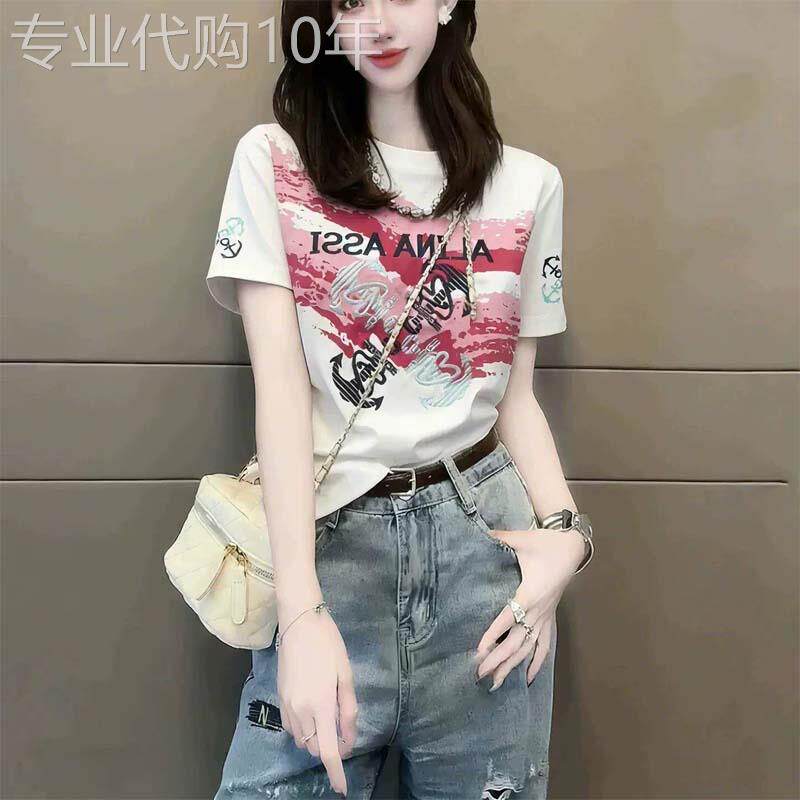 美式休闲白色正肩短袖t恤女夏季2026欧货大尺码胖MM设计感小众上