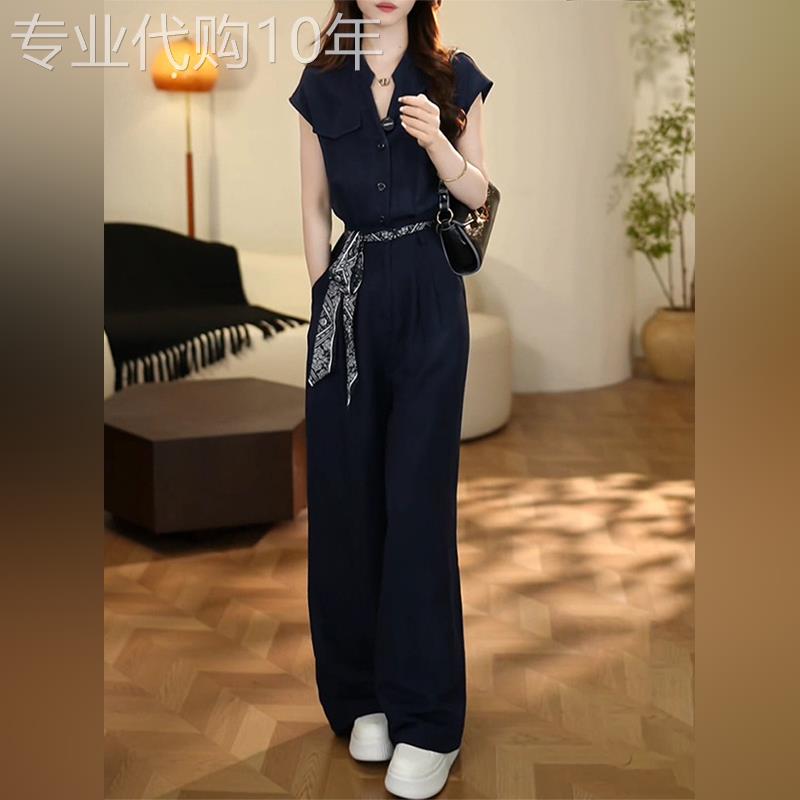 潮牌高级感时尚套装女夏季设计感洋派减龄短袖高腰宽裤子两件套