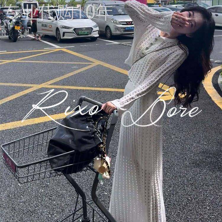 RIXO DORE法式小香风镂空针织短款上衣半身裙时尚优雅气质套装女