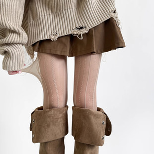 奈丝 打底日系jk女薄透肉波点杏色性感黑丝灰 点点竖条纹丝袜连裤