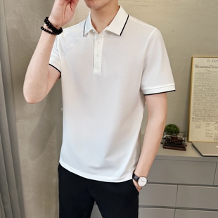 高端修身 2026新款 0325k 士冰丝棉透气凉感夏装 春夏男t恤白色POLO衫