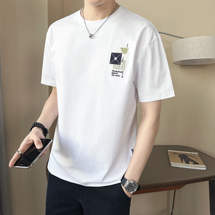 白色半袖 春夏男t恤夏季 潮牌刺绣圆领装 2026新款 上衣0325k 冰丝短袖