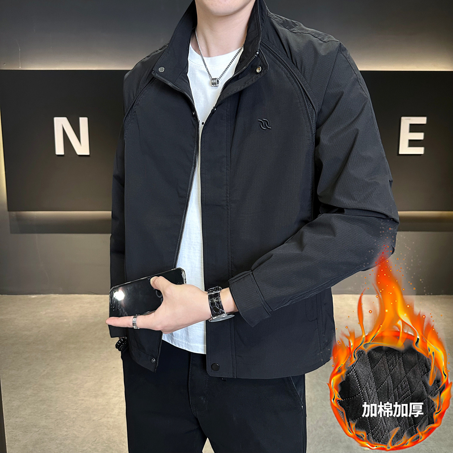 爆款二棉外套男秋冬季2025新款潮牌工装夹棉上衣男士立领夹克棉服