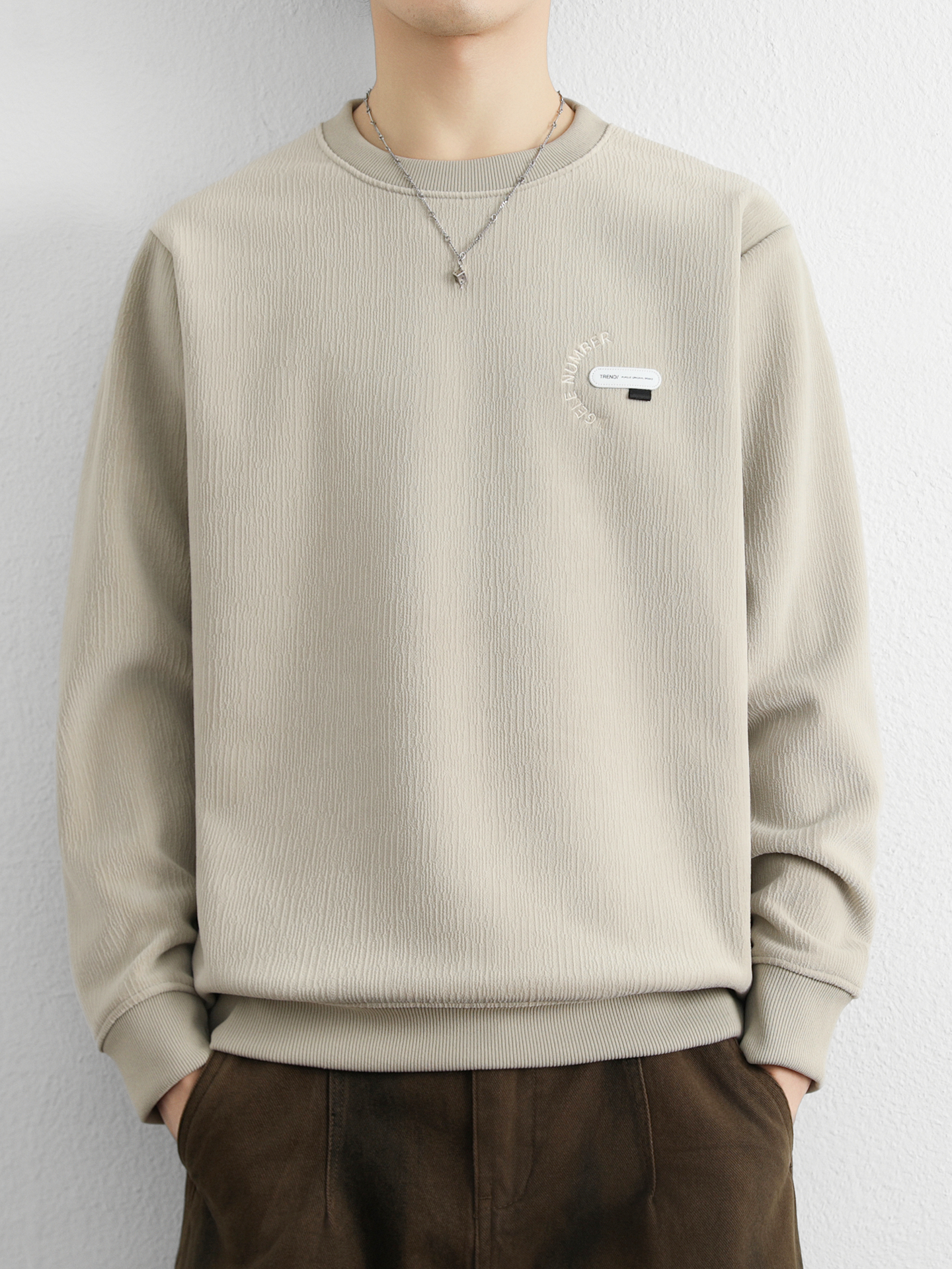 秋冬季针织卫衣男士加绒打底衫2025新款百搭圆领长袖T恤保暖秋衣