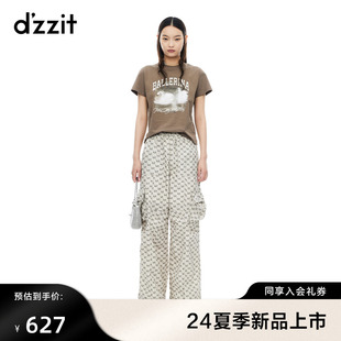 专柜新款 dzzit地素印花小t恤2024夏季 早春复古优雅摩登设计女