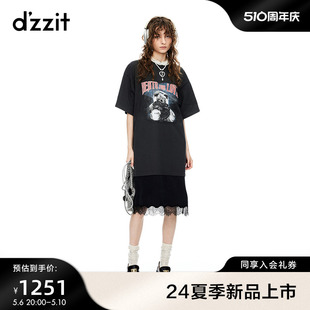 专柜早春新款 dzzit地素拼接t恤连衣裙2024夏季 印花钉钻复古潮流女