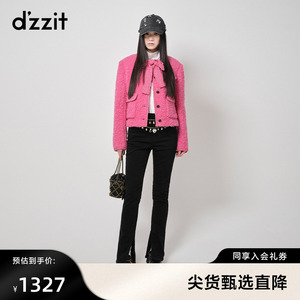 dzzit地素圈圈呢短大衣外套秋冬专柜新款千金风领口蝴蝶结飘带女