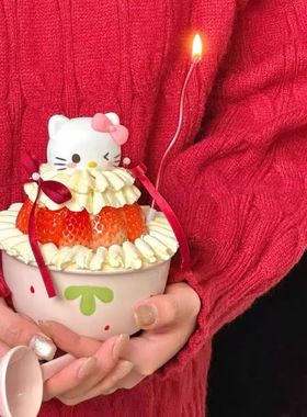 2026新款圣诞节草莓少女心kt猫抱抱碗蛋糕hellokitty甜品碗蛋糕碗