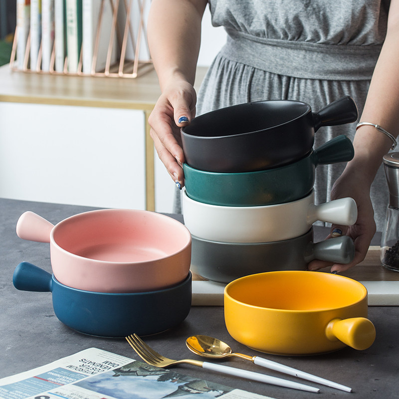 Baked rice bowl Nordic ribbon handle baked spaghetti baking bowl