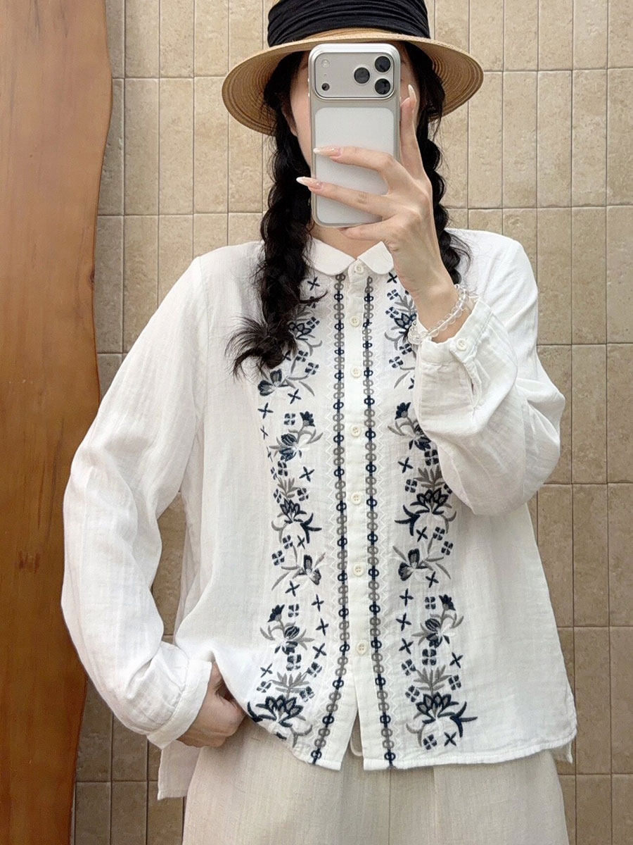 เสื้อเชิ้ตผ้าฝ้ายแท้ ผ้าสาลู ปักลายอย่างหนัก แขนยาว รุ่นใหม่ฤดูใบไม้ร่วง ปี 2026 สไตล์อาร์ต ใส่ไปทำงาน ใส่ลำลอง ใช้งานได้หลากหลาย เป็นเสื้อตัวในที่เข้ากับทุกสไตล์