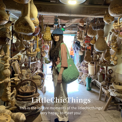 LittleChicThings秋冬新款洋气时髦绿绒毛绒单肩包软糯通勤托特包