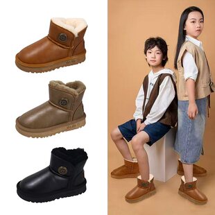 冬季新款防滑防雪棉鞋男童加绒加厚保暖女童雪地靴东北户外雪地棉