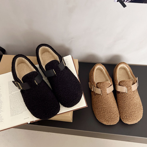 女款加绒毛毛勃肯鞋2025新款冬季百搭韩版舒适棉鞋外穿一脚蹬棉鞋